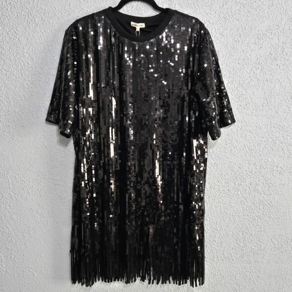MainStrip Dresses & Skirts - Mainstrip Womens‎ NWT Black Sequin Fringe Mini Dress Size M Glam Party Event
